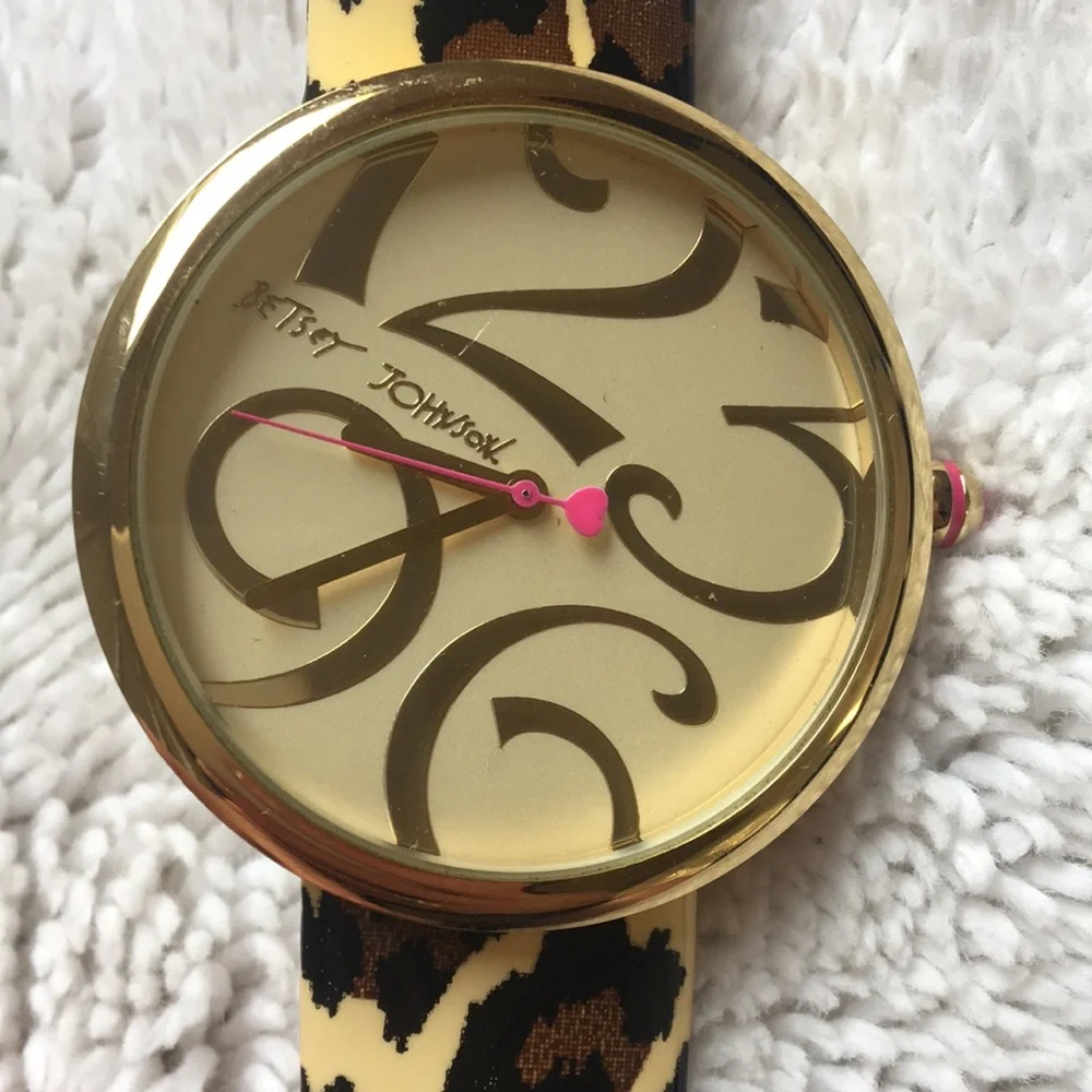 🐆Betsey Johnson EUC Large Floating Numbers Watch Animal Print🐆